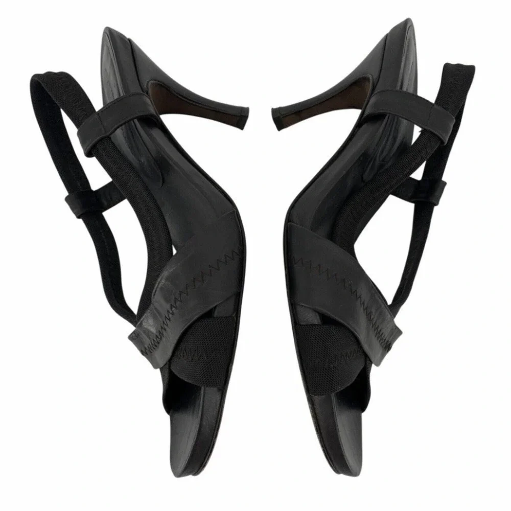 Donald Pliner Size 9 Narrow Leather Slingback Strappy Heels Open Toe Shoes Black